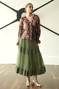Trelise Cooper Tier Diary Skirt - Moss