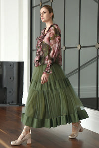 Trelise Cooper Tier Diary Skirt - Moss