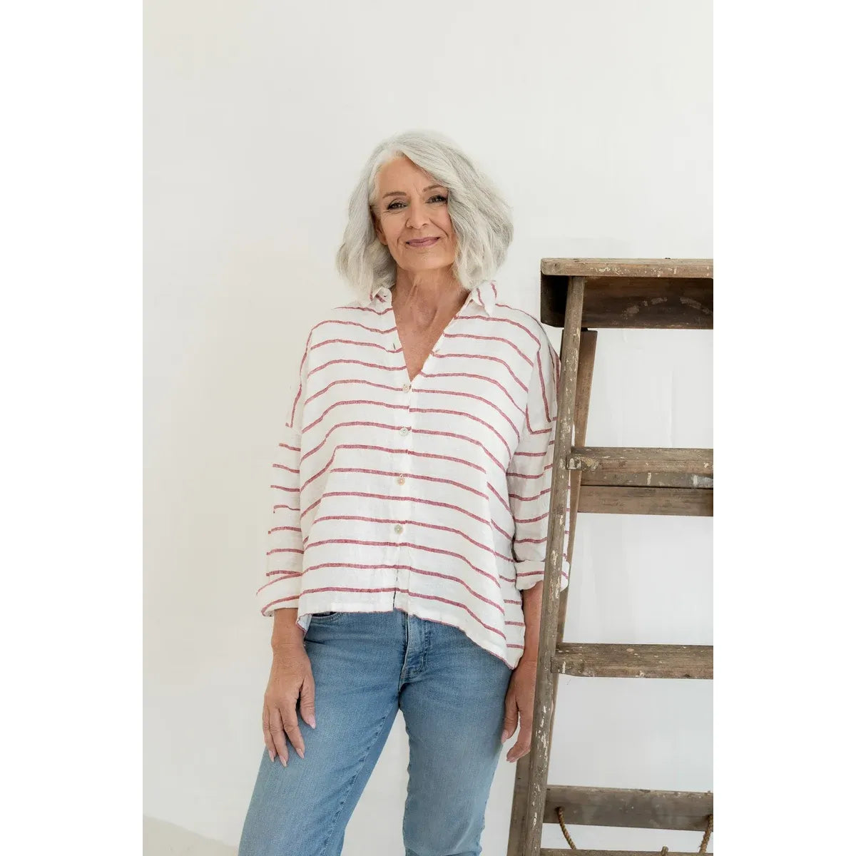 Meg By Design Hamilton Linen Shirt - Red Stripe