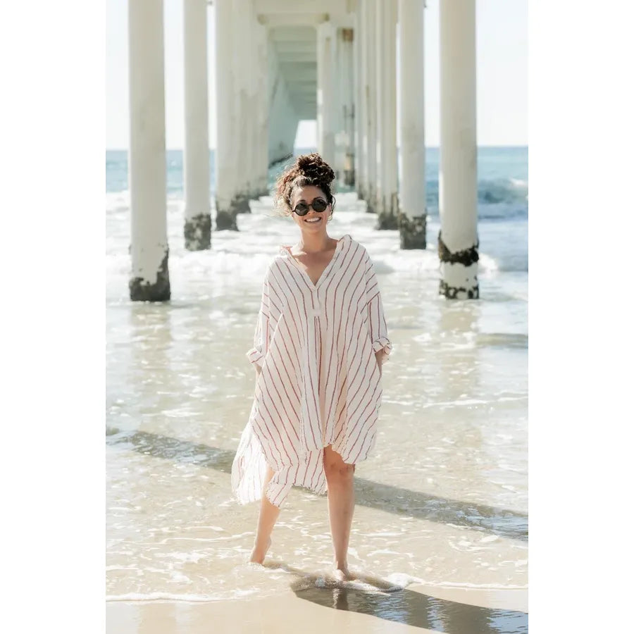 Meg by Design Harper Shirt Linen - Red Nautical Stripe