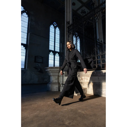 Meg By Design Harriet Wool & Cotton Trouser - Black Pinstripe