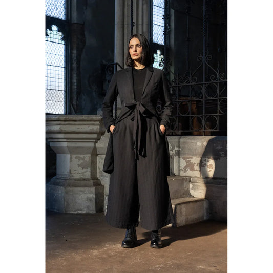 Meg By Design Harriet Wool & Cotton Trouser - Black Pinstripe